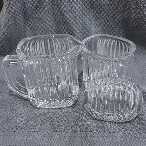 Villeroy & Boch Quadra PattClear Ribbed Glass Creamer, Sugar and Butter Dish Set